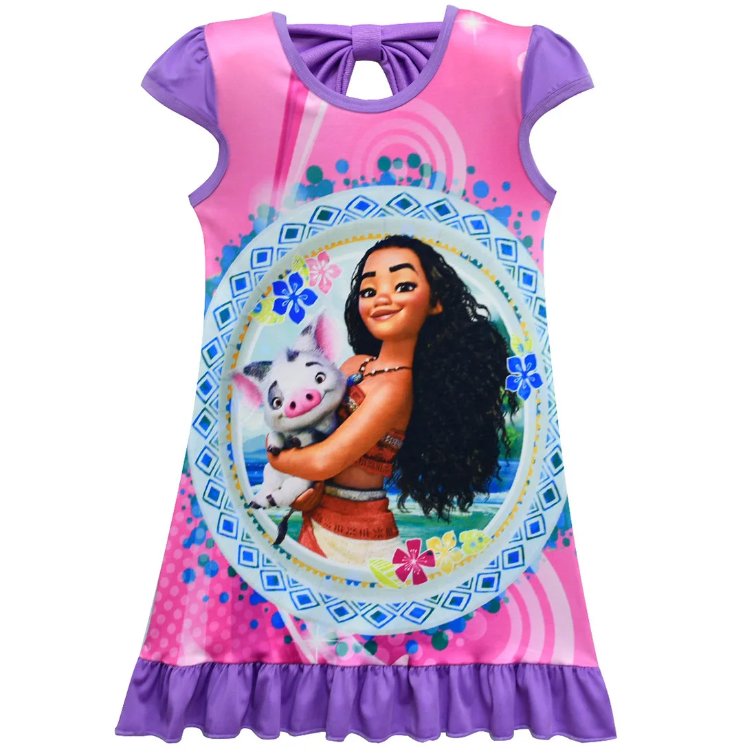 Коллекция года, летние платья Моана для маленьких девочек нарядное платье принцессы для девочек на день рождения детский костюм с троллями и вампиром детская одежда, Vestido - Цвет: A purple