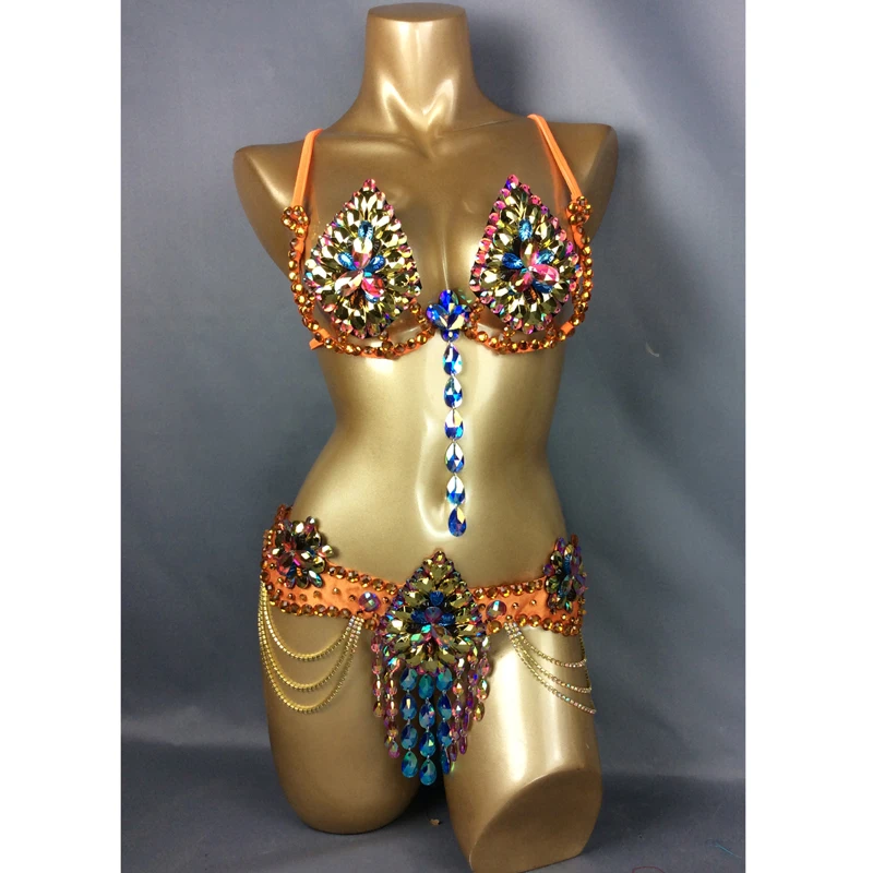 

Samba Carnival Wire Bra & Belt Rainbow stones C014 free shipping