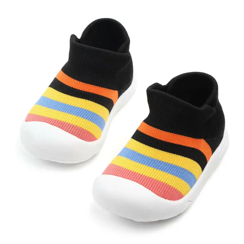 Lovely Baby Girl Boy Casual Cotton First Walkers Shoes Rainbow Color Striped Anti Slip Newborn Baby Boy Crib Shoes