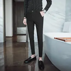 Корейский мужской случайный ноги брюки ночной клуб волосы стилист простой личности костюм черный тонкий прилив девять очков брюки мужчины