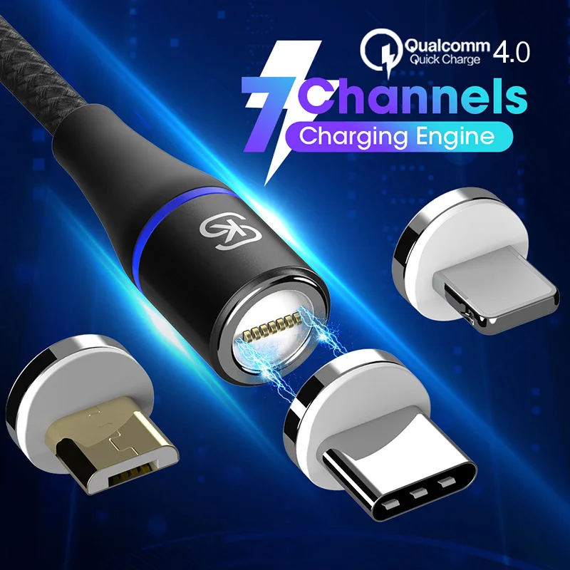 

Magnetic Fast Charging Cable 3A QC 4.0 3.0 Micro USB Type c 3 in 1 Date For Iphone x Samsung xiaomi Android SIKAI