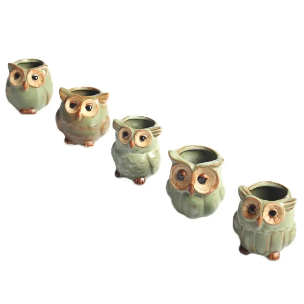 

1pc Creative Ceramic Owl Shape Mini Flower Pots For Fleshy Succulent Plant Animal Style Planter Home Garden Office Decoration