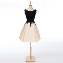 2016 echt Bild Satin Spitze Cocktailkleider Scalloped Cocktailkleid Sleeveless A-Line Kurzes Kleid Für Hochzeit