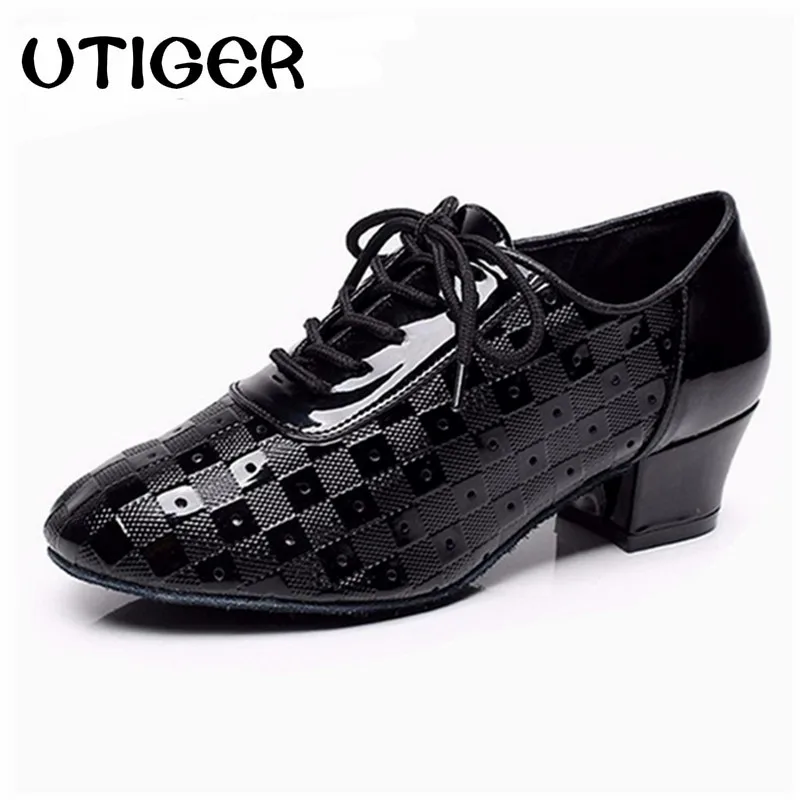 Girl's Women Latin Ballroom Modern Dance Shoes Black Low Heel 4cm Salsa Tango Rumba Samba Party