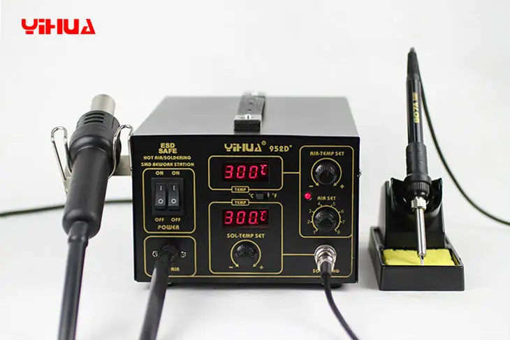 

Free Shipping YIHUA 952D+ Soldering Station Hot Air With 4 Nozzles Pump Type Soldering Station For Phone Repair