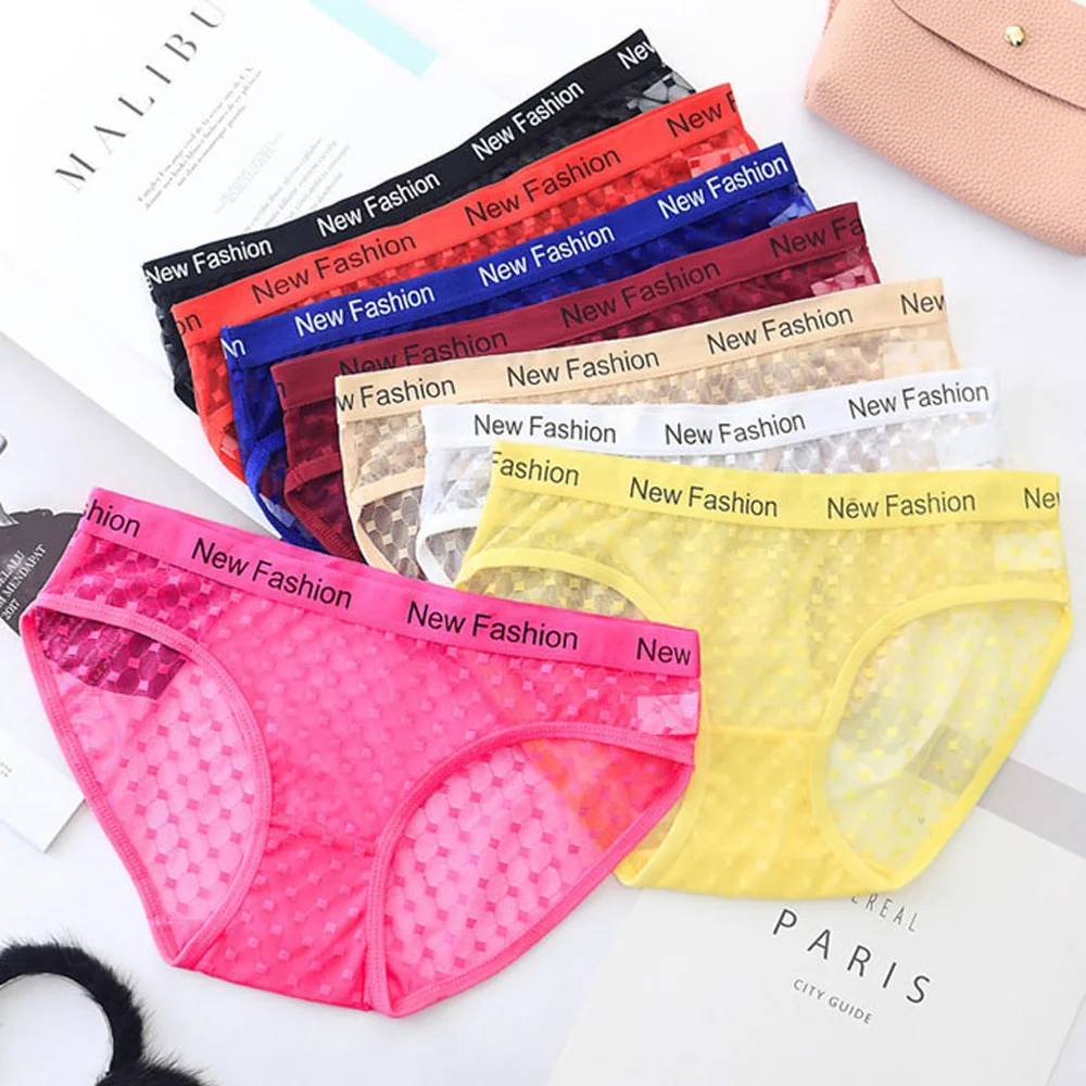

La MaxPa Women Net yarn Elastic Cowboy Lace Girl Briefs Transparent Sexy Female Panties Breathable Mesh Underwear women k347