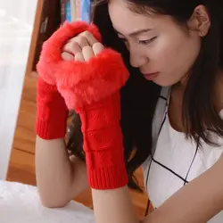 2019 милые зимние женские вязаные рукавицы плюшевые перчатки женские женская мода теплый вязаный Половина Обложка перчатки с короткими