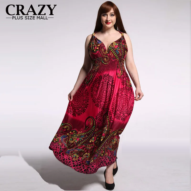 

Plus Size Beach Dress New 2019 L-7XL Women Summer V-neck Sexy Bohemian Dress Vestidos Largos Robe Femme Long Dresses 7XL 6XL 5XL