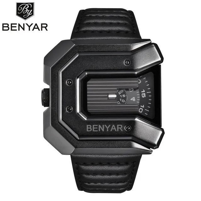BENYAR Брендовые мужские часы кварцевые кожаные военные спортивные наручные часы Роскошные деловые модные водонепроницаемые часы мужские часы - Цвет: black