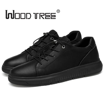 

Woodtree Men's Leather Casual Shoes Classic Fashion Male Lace up Flats Black White Men Krasovki Flat Heel Sneakers tenis masculi