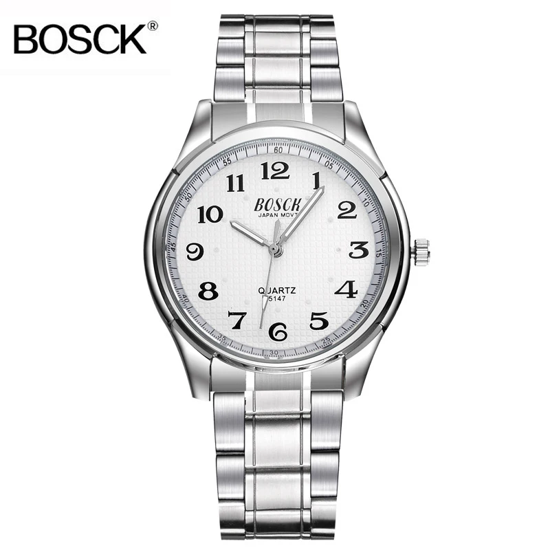 BOSCK, Топ бренд, часы, сталь, мужские, кварцевые, простые часы, пара часов, повседневные, нержавеющая сталь, наручные часы для мужчин и женщин, унисекс, Saat - Цвет: Men White