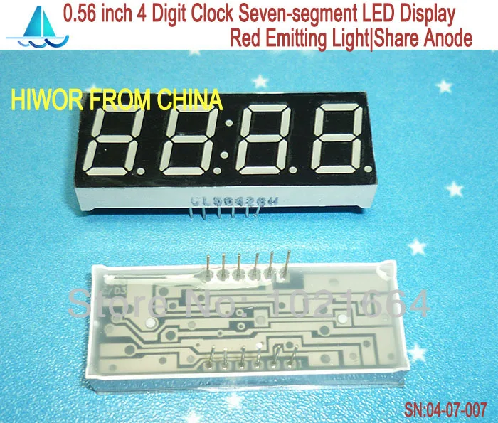 (10 шт./лот) (светодиодный дисплей) 0 56 дюймов 4 цифры 7 сегментный красный часы со