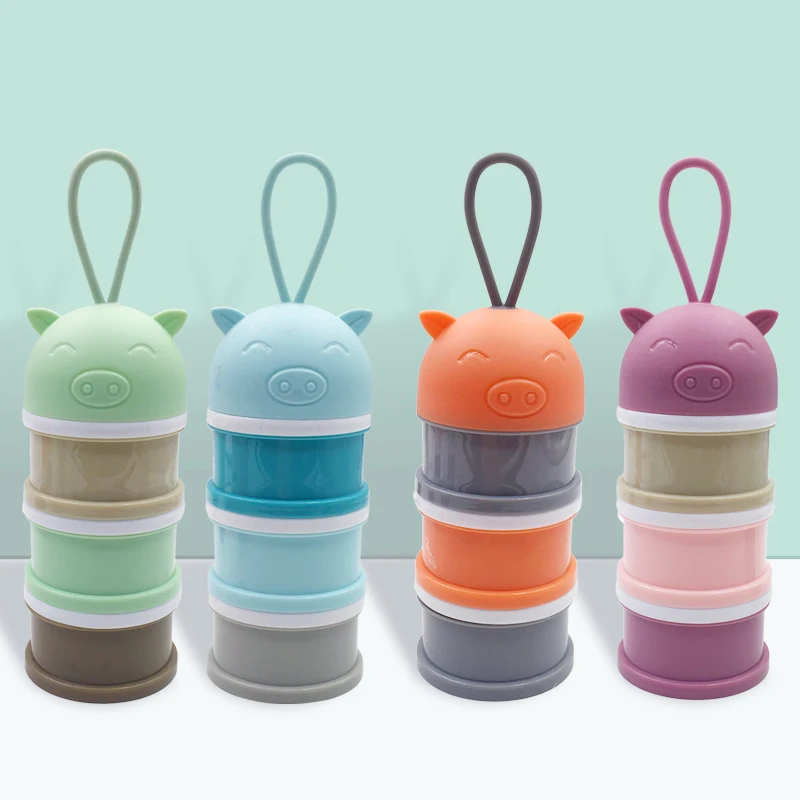 

3 Layer Portable Newbon Baby Food Storage Box Cartoon Pig Essential Cereal Milk Powder Boxes Infant Kids Formula Milk Container