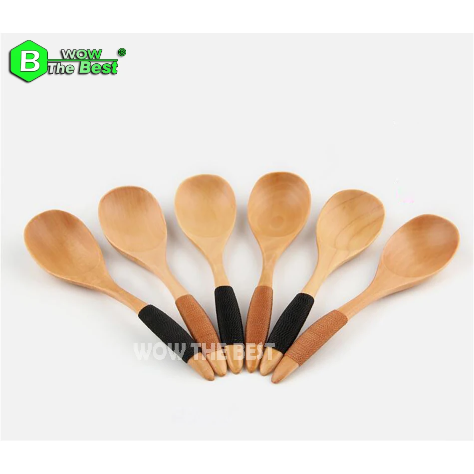 

3 pcs/Lot Wood Spoons with non-slip handle,Creative tea Coffee Milk honey mixing Spoon,Jam Soup Honey Stir Wooden Spoon