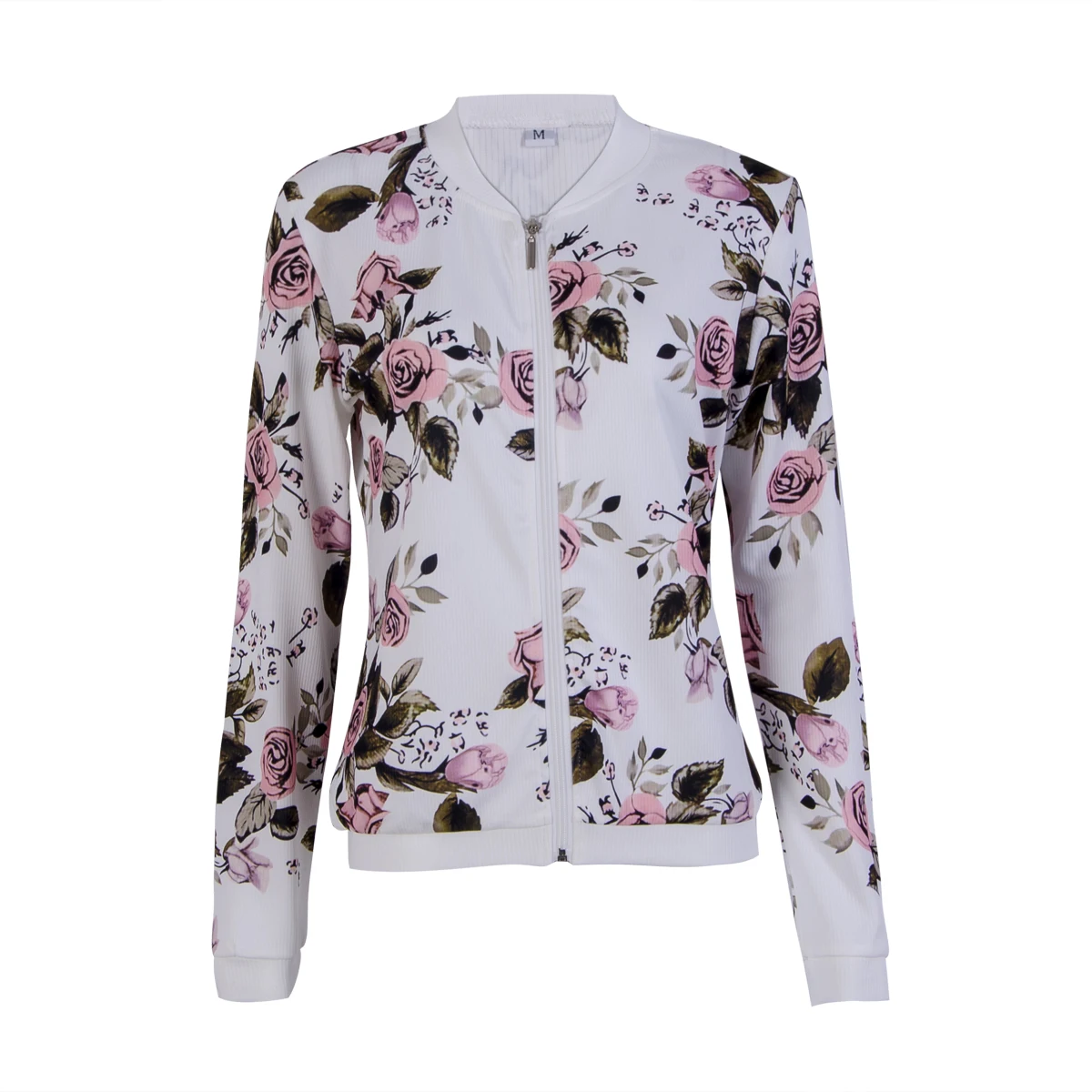 

New Fashion Women's Ladies Flower Print Zipper Up Bomber Jacket Coat Autumn Winter Clothes