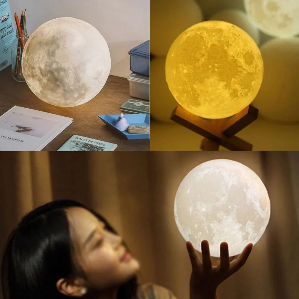 NEW Rechargeable 3D Mencetak Bulan Lampu Cahaya 2 Warna Mengubah