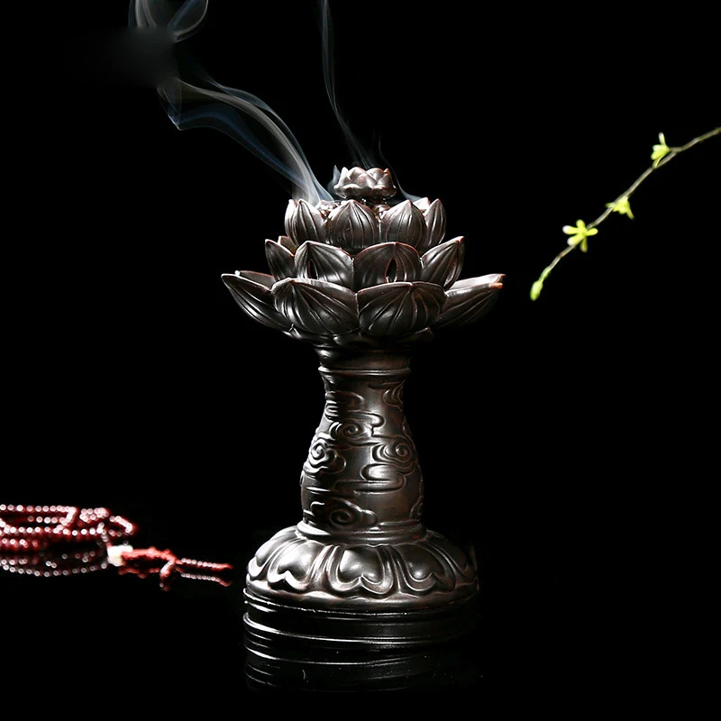 Ceramics Lotus Lantern Smoke Backflow Incense Burner Ceramic Handmade