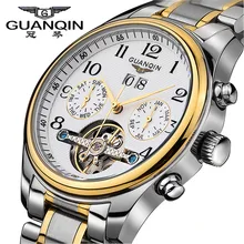 Garantizado! Tourbillon Relojes hombres marca de Lujo GUANQIN Original Auto Relojes mecánicos de Zafiro Resistente Al Agua reloj de la manera