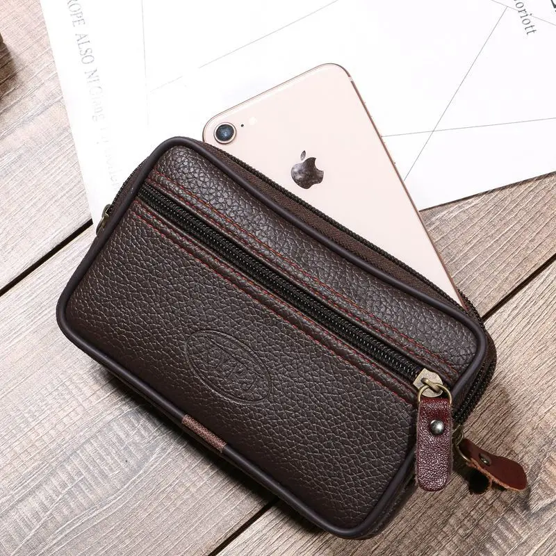 

BISI GORO cow leather Multi-function phone coin men waist bag on the belt outdoor small wallet Wear-resistant fanny waist pack