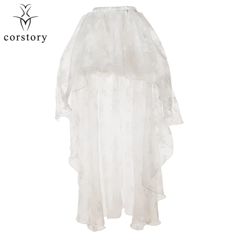 

Victorian White Chiffon Floral Lace Sexy Skirt Steampunk Asymmetrical Long Skirts Women Burlesque Costumes Gothic Underskirt 6XL