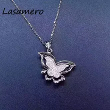 Lasamero венчик 0,108 CTW круглый вырез проложить Набор 18 К белого золота натуральный алмаз кулон ожерелье