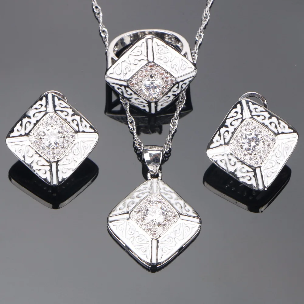 Bridal 925 Sterling Silver Wedding Jewelry Sets For Women Costume Jewelry White CZ Ring Pendant