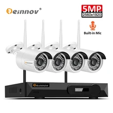Einnov 4CH H.265 на открытом воздухе безопасности Камера Системы Беспроводной с аудио Запись видеонаблюдение 5MP комплект IP NVR CCTV Wi-Fi P2P