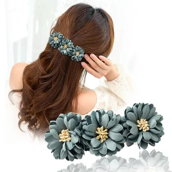 

Korean Simple Fabric Head Flower Elegant Headdress Hairpins Ponytail Holder Spring Clip Clips for Women Girls Hair Accessories
