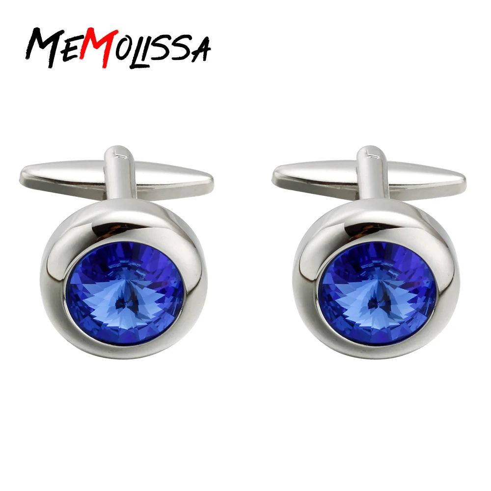 

MeMolissa Luxury French Blue Round Gem Cufflinks for mens gemelos para hombre camisa gemelos cuff links