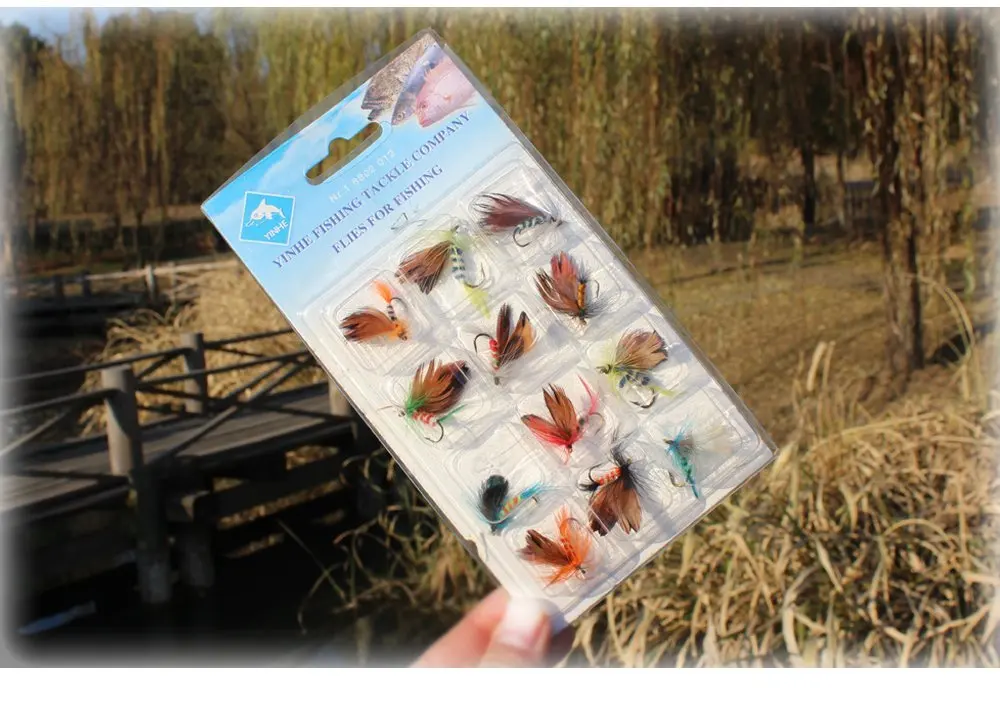New arrival 12 pcsset Various Fishing Lures Dry Fly Fishing Tackle Butterfly Barb Single flying Hooks Useful 