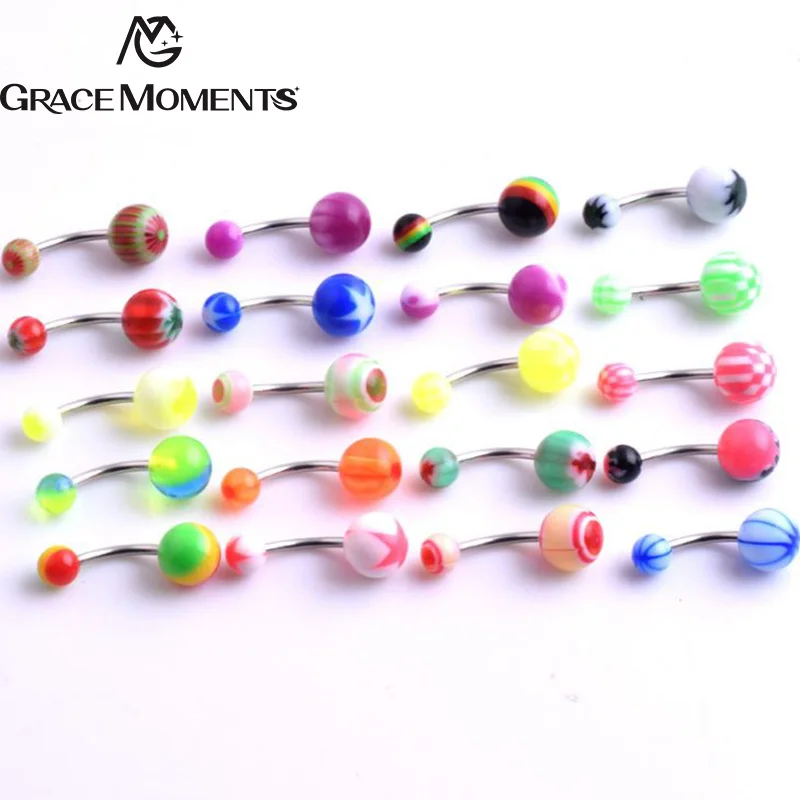 30pcs/lot GRACE MOMENTS Hot Multi Colors Acrylic Body Jewelry Belly