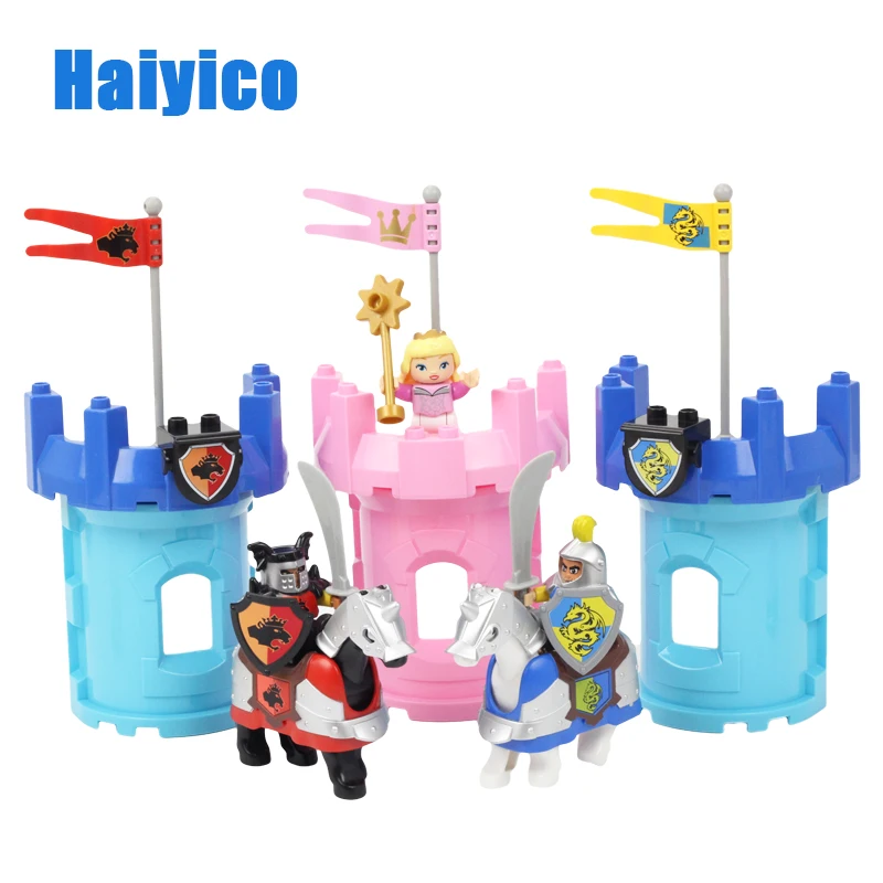Большой частиц фигурки героев аксессуары блоки игрушки набор кирпичей Совместимость Duploe принцессы рыцарский замок башня