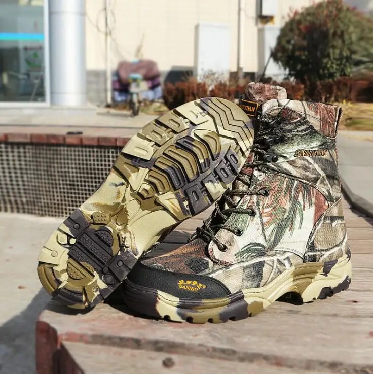 Men outdoor jungle desert hiking waterproof Boots leaf bionic camouflage spring autumn thin training hunting tactical high shoes