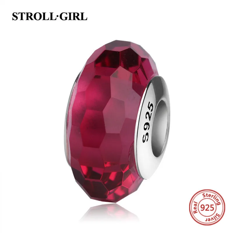 StrollGirl red color Murano glass beads 925 sterling silver diy charms fit authentic pandora bracelet jewelry making women gifts