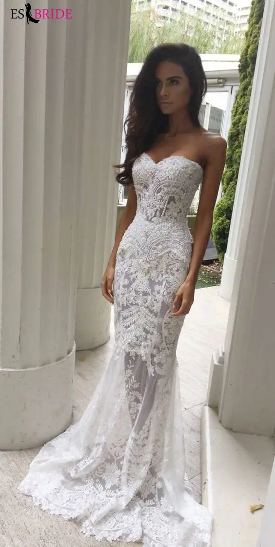2019 white simple evening dresses long luxury Mermaid Princess formal dress women elegant lace special occasion dresses ES2601 2019 white simple evening dresses long luxury Mermaid Princess formal dress women elegant lace special occasion dresses ES2601