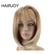 HAIRJOY Capless Black 1B Color Medium Length Straight Synthetic Hair Wig masculine short straight side bang synthetic capless wig