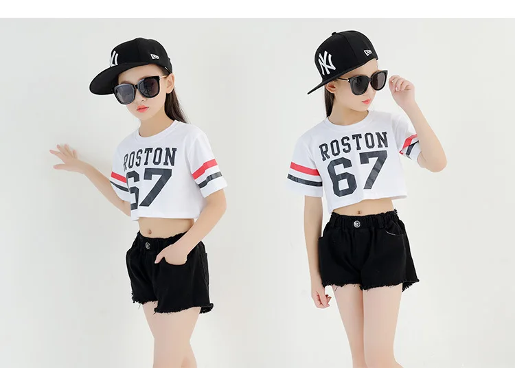 2018 Kids Street Dance Costumes Girl's Dancewear Jazz Hip Hop Clothing Modern Dance Training Clothes Set Top+ Pants Size 110-160 (6)