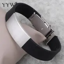 YYW силиконовый браслет для Для мужчин женский, черный Нержавеющая сталь браслет с простым рисунком Модные украшения подарок