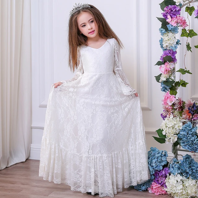 Winter Dress For Girl Long Sleeve White Baptism Dresses Baby Girl Birthday Wear Toddler Girl