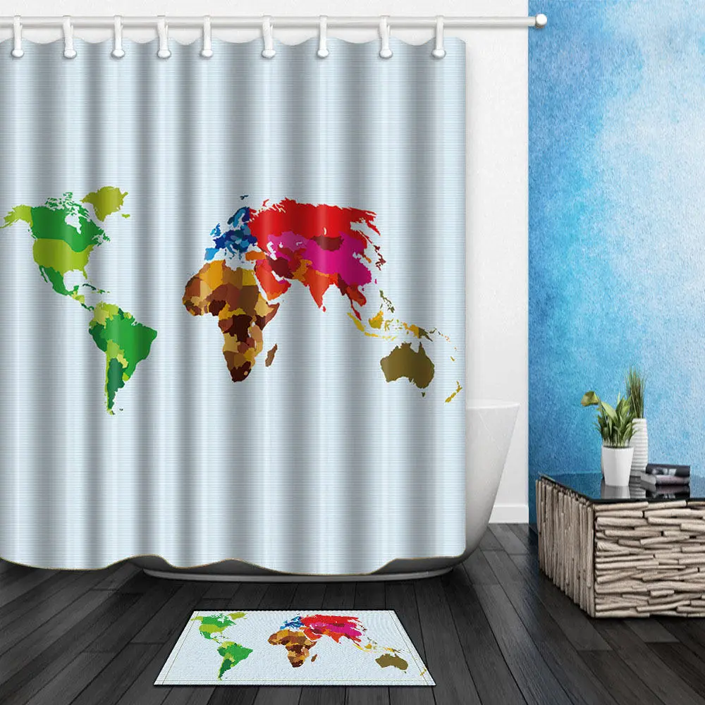 Акварельная карта мира занавеска для душа s Art Креативный дизайн водонепроницаемый плесени доказательство полиэстер ткань с 12 крючками занавеска для ванной комнаты