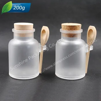

12 X 200G ABS Round Bath Salt Bottle, 200ml Powder Plastic Bottle with Cork Jar with Wood Spoon,Packaging Bottle