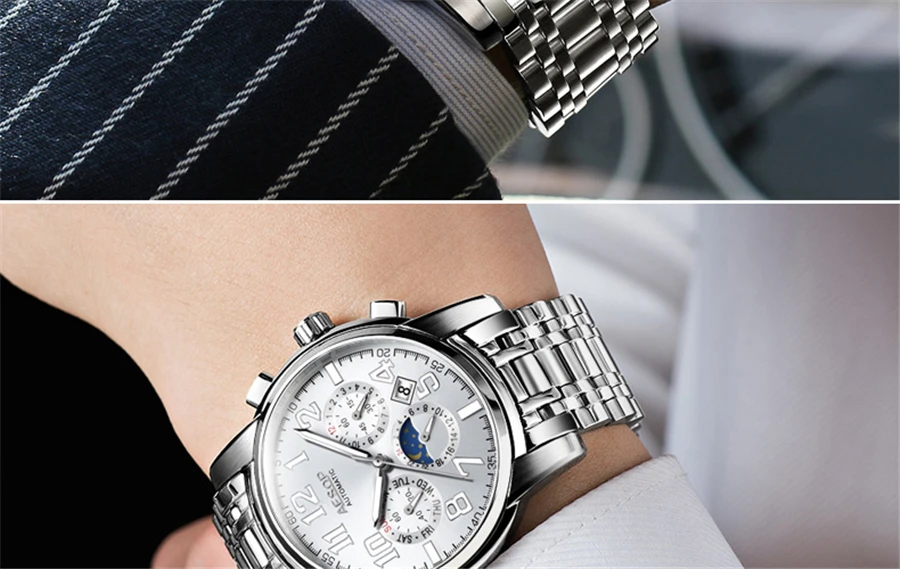 AESOP автоматические механические часы для мужчин Топ бренд класса люкс Бизнес водонепроницаемые мужские часы из нержавеющей стали Relogio Masculino