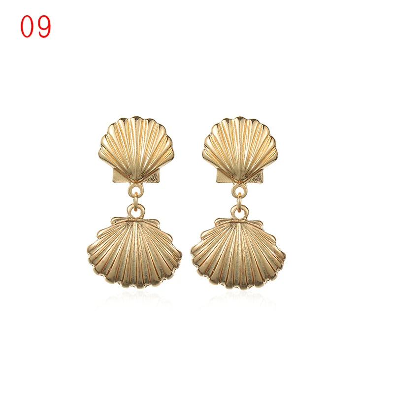 1Pair Summer Retro Fashion Shell Earrings Women Gold Color Geometric Irregular Starfish Conch Statement Jewelry Accessories