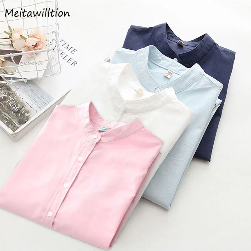 2018 Brand New Women's Shirt Casual Cotton Stand Collar