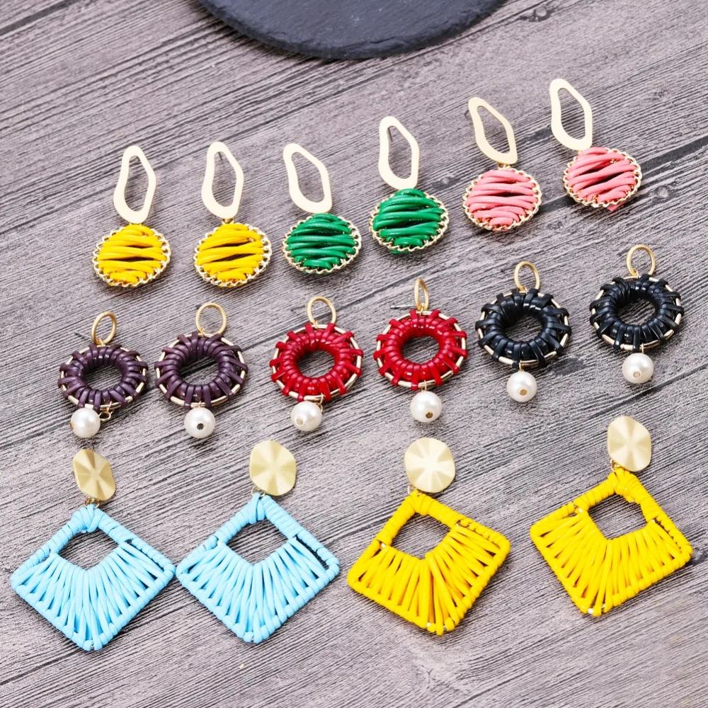 

Best lady Bohemian All Handmade Wedding Drop Dangle Earrings for Women Korean Ethnic Multicolored Statement Earrings Wholesale