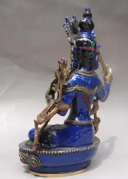 

Rare Old Nepal Tibetan Colored enamel Copper statue Manjusri bodhisattva