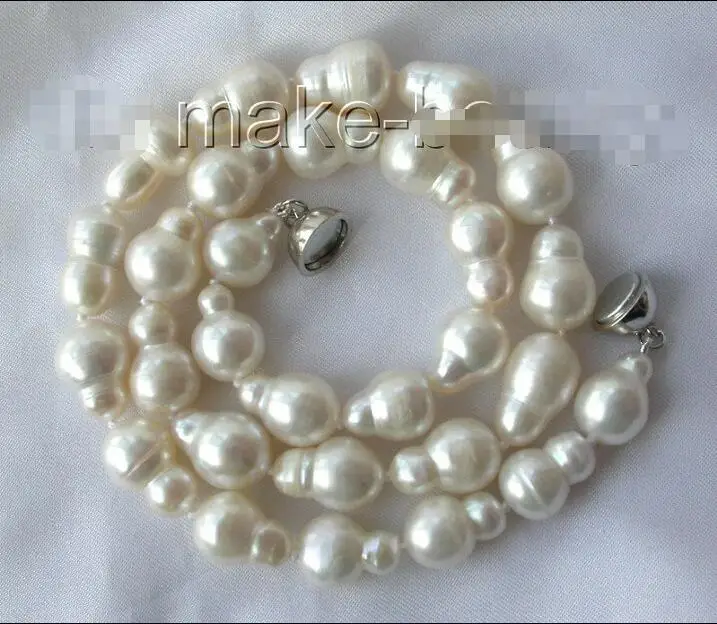 

Free shipping hot sale Women Bridal Wedding Jewelry >>stunning big 16mm baroque white freshwater cultured pearl necklace h402