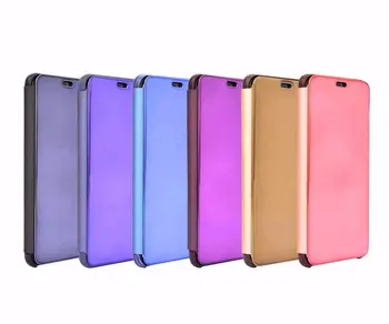 

50pcs/lot Clear View Flip Cover Mirror Stand Leather+PC Cover case For Huawei P20 Lite / P20 Plus Pro / P20