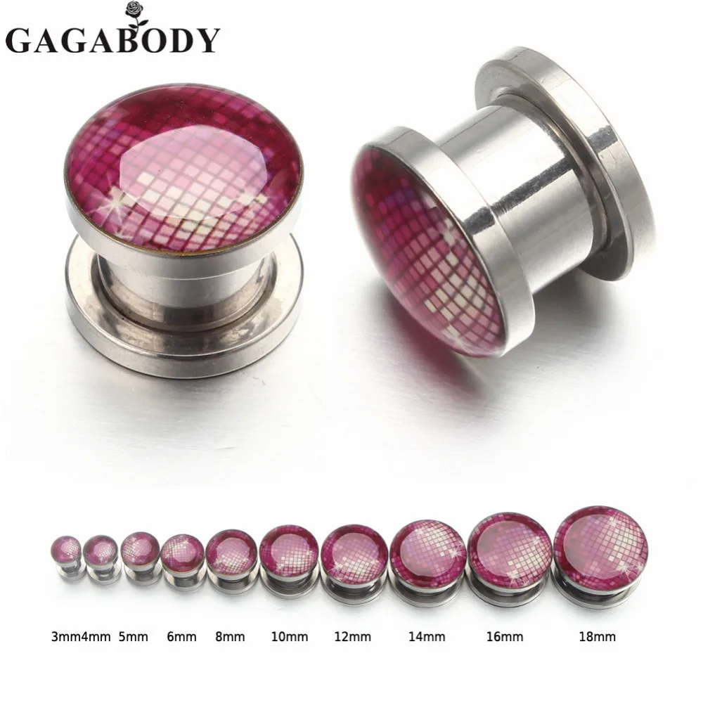 GAGA 1pair 318mm Punk Stainless Steel Rose Screw Tunnel Plug Ear
