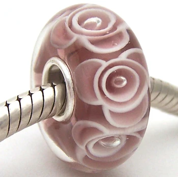 

PJG903 100% S925 Sterling Silver Beads Murano Glass beads Fit European Charms Bracelet charms diy jewelry Lampwork GlassBeads